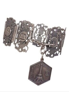 Vintage Filigrane Depose Paris Souvenir Panel Bracelet